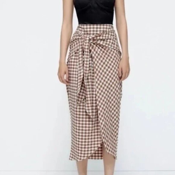 NWT Zara Gingham wrap skirt - Picture 2 of 4
